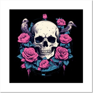 Skull Rose Female and Birds Posters and Art